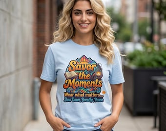 Inspirational Camping Lantern, Book, Mountains Design, Savor the Moments T-Shirt, Sunset Tee