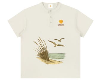 Shirt, Ocean, Sea Oats, Sea Gulls, Short Sleeve Henley Shirt