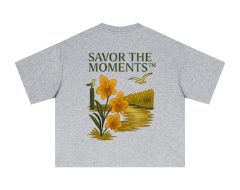 Coastal vibe, Seagulls, Orange Flowers, Essential Sorona Boxy T-Shirt