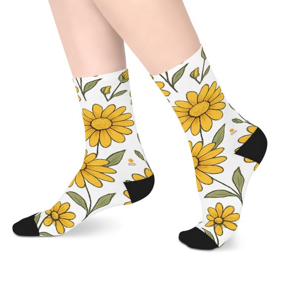 Cheerful Floral Mid-Length Socks | Gift for Her, Cute Sock Designs, Spring Fashion, Everyday Wear, Cozy Socks