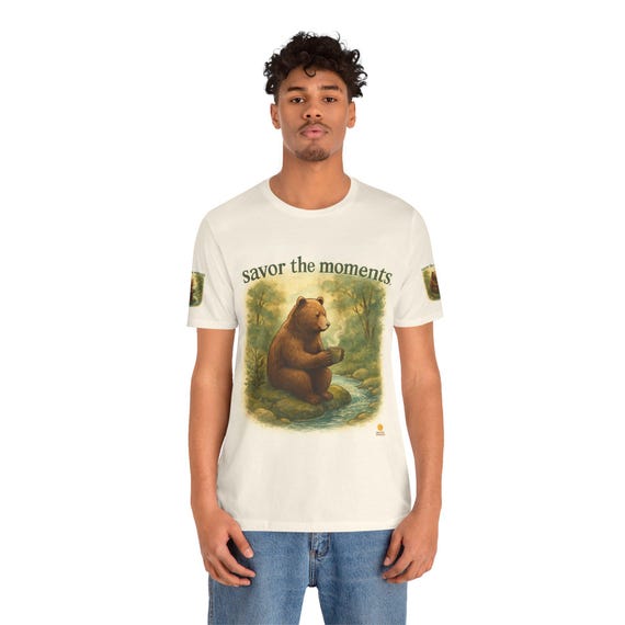 A Bear illustration Tee vintage nature scene Savor the Moments