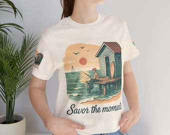 Beach Pier Sunset T‑Shirt • Ocean Adventure Graphic • Surf Cabin Illustration • Explore the Wild Nature Tee