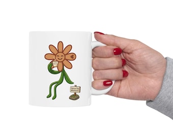 Smiling Orange Flower Mascot Mug | Ceramic Coffee Cup 11oz 15oz