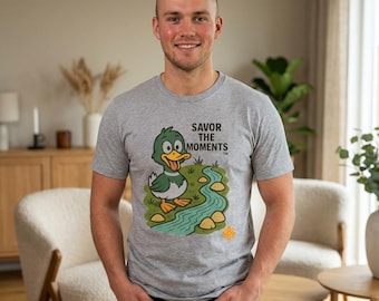 Duck illustration T-Shirt |cartoon duck by a stream, Savor the moments apparel
