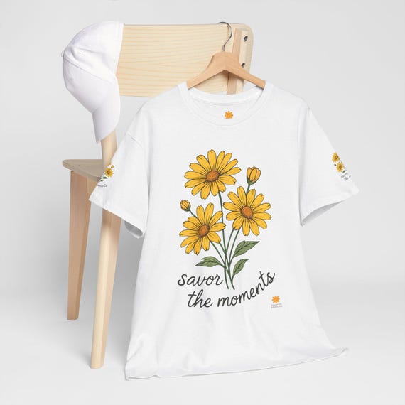 Floral Savor the Moments Tee, Unisex Heavy Cotton Shirt for Nature Lovers, Gift for Birthdays, Self-Care, and Everyday Wear