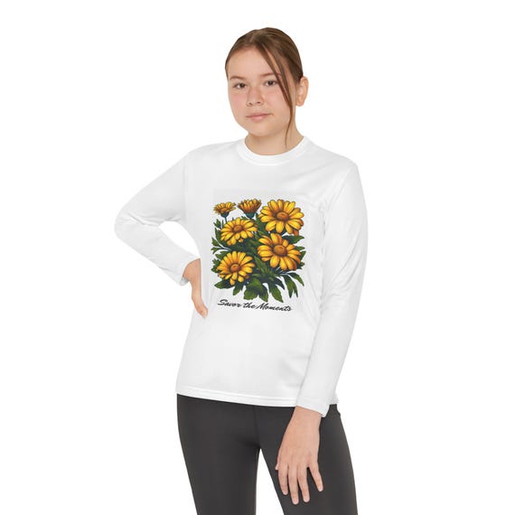 Youth Floral, Long Sleeve Tee: Moisture-Wicking Polyester