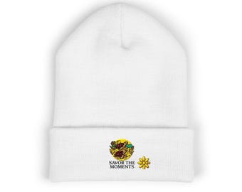 Sea Turtle Beanie, Embroidered Cuffed Hat • Coastal Marine Life Knit Cap