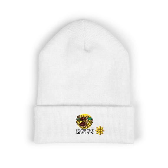 Sea Turtle Beanie • Playful Embroidered Cuffed Hat • Coastal Marine Life Knit Cap