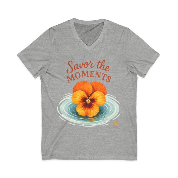 Floral Hibiscus Graphic V-Neck Tee: Savor the Moments Unisex T-Shirt