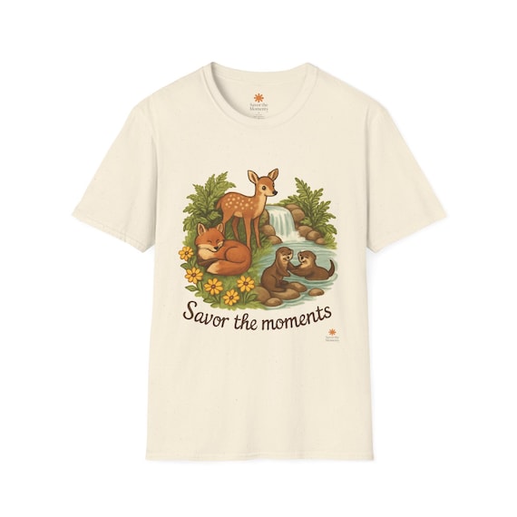 Woodland Animals 'Savor the Moments' T-Shirt | Deer Fox Otter Nature Design