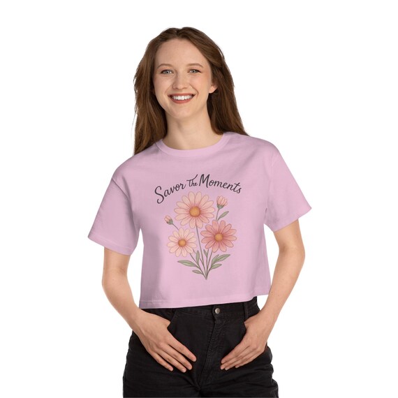 Floral Cropped T-Shirt: 'Saver the Moments' Vintage Style Tee