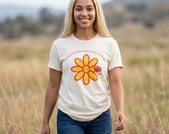 Yellow Daisy Graphic T-Shirt | Retro Flower Tee, Heart Accent