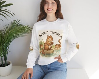 Cozy Squirrel Sweatshirt for Nature Lovers, Unisex Crewneck, Savor Moments Design, Perfect for Fall Fashion, Gift for Friends