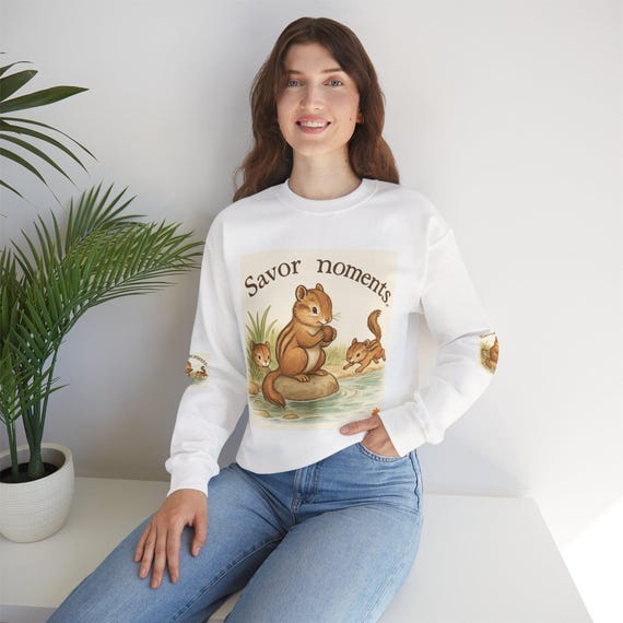 Cozy Squirrel Sweatshirt for Nature Lovers, Unisex Crewneck, Savor Moments Design, Perfect for Fall Fashion, Gift for Friends