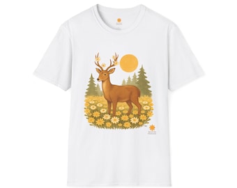 Deer in Yellow Daisy Field T-Shirt | Woodland Buck Nature Tee