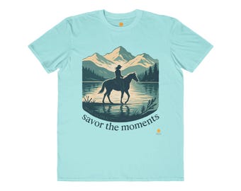 Men's Lightweight Outdoor Adventure Tee - Savor the Moments, Nature Lover Gift, Hiking Shirt, Cowboy Style, Cool Graphic Tee