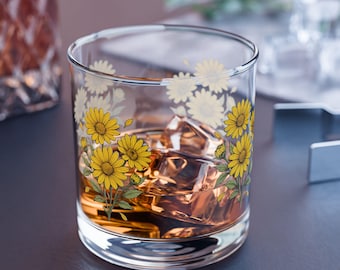 Wild Bloom Etched Tumbler | 10oz Nature-Inspired Whiskey Glass | Rustic Floral Barware