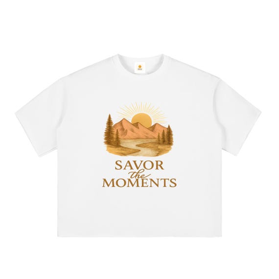 T-Shirt, Mountain, Sunset, Boxy Half-Sleeve Raw-Edge T-Shirt