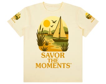 Sailboat Sunset T‑Shirt • Coastal Vibe Tee • Ocean Lover Gift • Savor the Moments Beach Graphic Shirt
