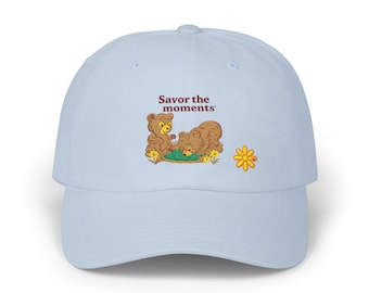 Bears, Yellow Flowers Embroidered Classic Dad Cap, Summer, Nature Cap, Casual Accessories, Unisex Headwear