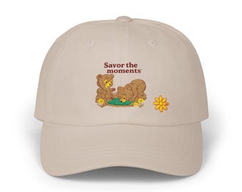 Bears, Yellow Flowers Embroidered Classic Dad Cap, Summer, Nature Cap, Casual Accessories, Unisex Headwear