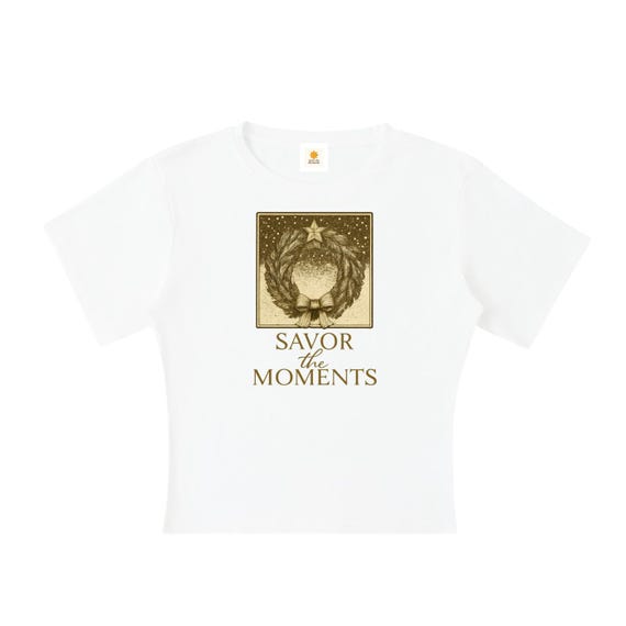 T-shirt, Christmas Wreath, Lightweight Cocoon Shape Short Sleeve Top