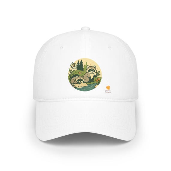 Whimsical Raccoon Low Profile Baseball Cap, Nature Lovers Cap, Eco-friendly Gift, Summer Accessory, Casual Headwear