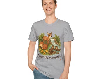 Woodland Animals 'Savor the Moments' T-Shirt | Deer Fox Otter Nature Design