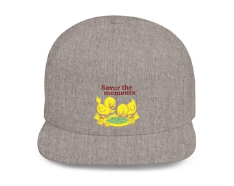 Embroidered Baby Chicks Flat Bill Snapback • Soft Pastel Spring Floral Hat • Savor the Moments™ Nature Graphic • Gift for Outdoorsy Friends