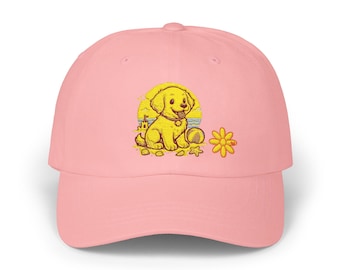 Cute Puppy Dad Cap, Comfortable Cap for Pet Lovers, Gift for Dog Dads, Summer Sun Hat, Casual Fashion Accessory, Yellow Dog Embroidery