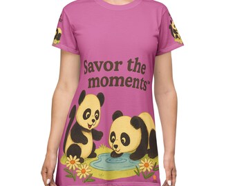 Whimsical Panda Graphic T-Shirt Dress for Women – Soft Casual Lounge Outfit, Cute Animal Streetwear