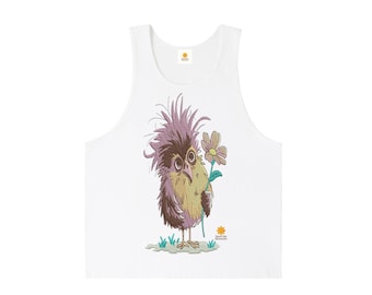 Whimsical Bird Tank Top • Daisy Flower Graphic • Cute Summer Nature Shirt • Beach & Outdoor Top
