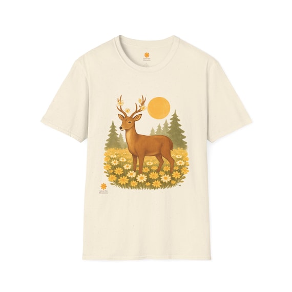 Forest Deer T‑Shirt • Daisy Meadow Sunlit Nature Tee • Floral Antlers Wildlife Graphic