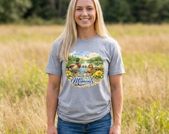 Sunset Lake Duck Illustration T-Shirt | "Savor the Moments"