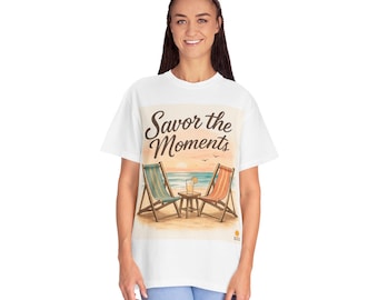 Coastal Sunset Beach Chairs Tee • Eco‑Friendly Nature Shirt • Seagull & Ocean Graphic • Relaxing Beverage Design, Coastal Lifestyle Lovers