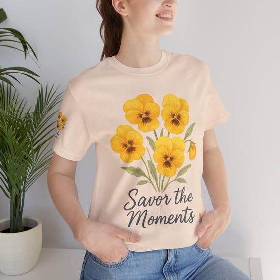 Savor the Moments Floral Tee, Unisex Short Sleeve Shirt, Gift for Nature Lovers, Casual Wear, Spring Fashion, Inspirational Quote Tee