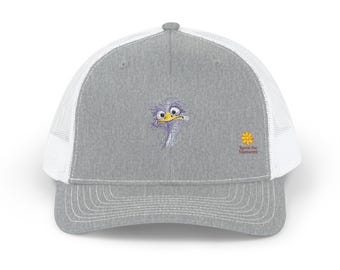 Embroidered Ostrich Trucker Hat • Whimsical Bird Cap • Space Galaxy Animal Design • Funny Nature Lover Gift