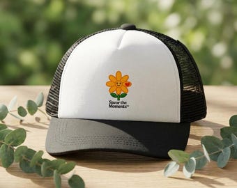 Dog Foam Trucker Hat, Daisy Mascot "Savory" Savor the Moments with Paw Heart