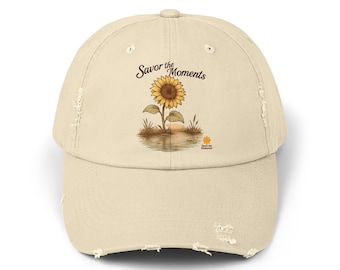 Sunflower Distressed Cap: Vintage Style Unisex Cotton Twill Hat