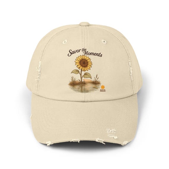 Sunflower Distressed Cap: Vintage Style Unisex Cotton Twill Hat
