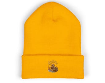 Bear Embroidery Beanie • Cute Cuffed Knit Hat • Woodland Animal Winter Cap