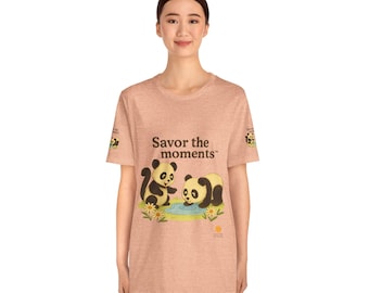 Panda-Themed Unisex Jersey Tee: Savor the Moments Shirt, Cute Animal Tee, Gift for Nature Lovers, Fun Casual Wear, Eco-Friendly Clothing
