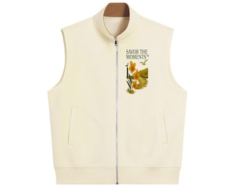 Vest, Coastal Vibe, Heavyweight Cotton Blend, Unisex Outdoor Style, Seagulls, wildlife, Flowers, Ocean, Marshland, Gift for him or her