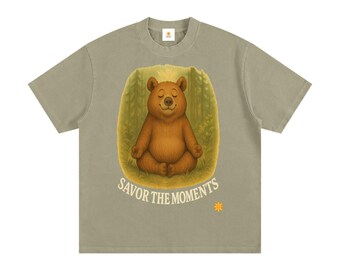 Zen Bear Forest Friends T-Shirt, Vintage Washed Cotton Tee
