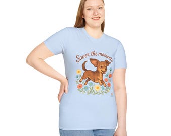 Chihuahua Floral T‑Shirt • Running Dog Pink/Yellow Graphic • Cute Pet Lover Apparel