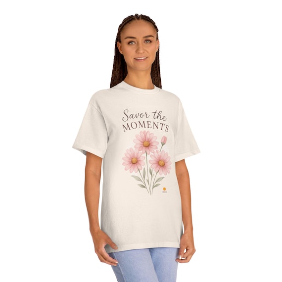 Pink daisies spring tee unisex short sleeve tee Savor the Moments