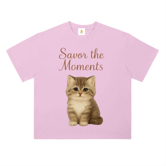 T-shirt, Kitten, Heavyweight Drop Shoulder Cotton T-Shirt