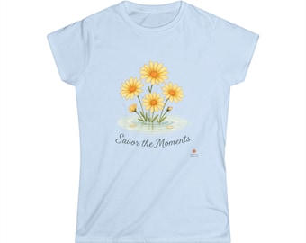 Women’s Floral Cotton Tee • Softstyle Flower Print Shirt • Summer Casual Top • Lightweight Graphic Tee