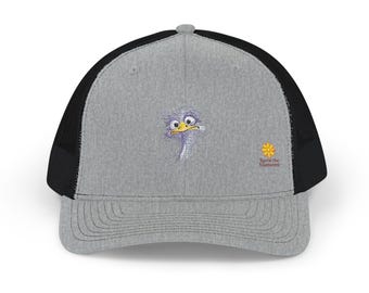 Embroidered Ostrich Trucker Hat • Whimsical Bird Cap • Space Galaxy Animal Design • Funny Nature Lover Gift