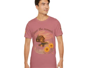 Cabin Lake Graphic Tee - Unisex Cottagecore Shirt, Savor the Moments